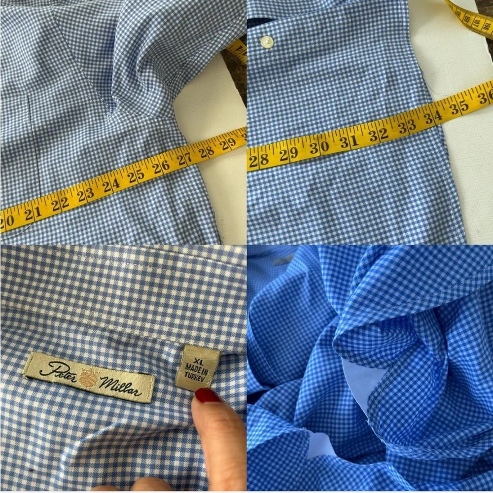 Peter Millar Blue Mini Gingham Check Cotton Button-down shirt. - Picture 7 of 7
